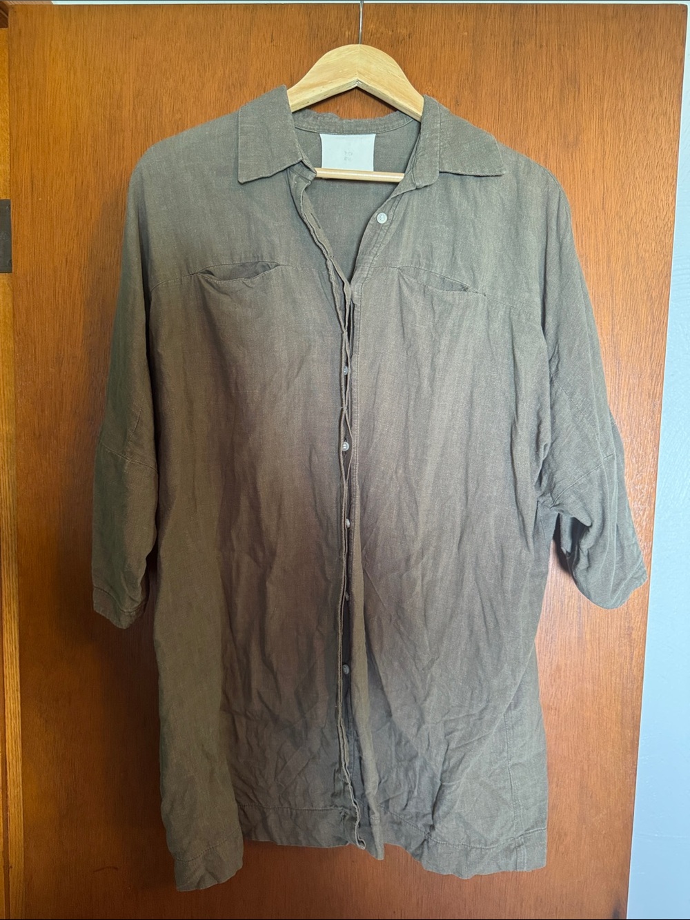 HOI BO Lightweight Button-Up Coat Jacket - Olive green